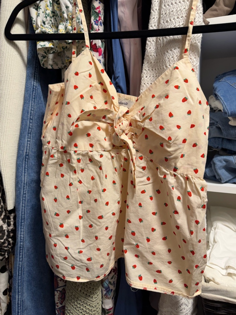 Madewell Women's Cream Strawberry-Print Tie-Front Shirt